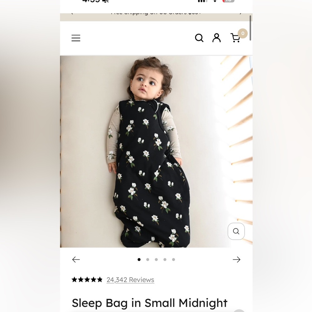 Kyte Baby midnight magnolia small Sleep Bag 1.0 Tog